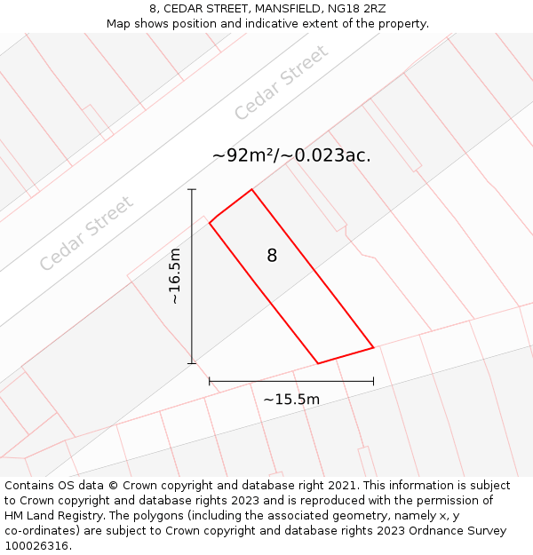 8, CEDAR STREET, MANSFIELD, NG18 2RZ: Plot and title map