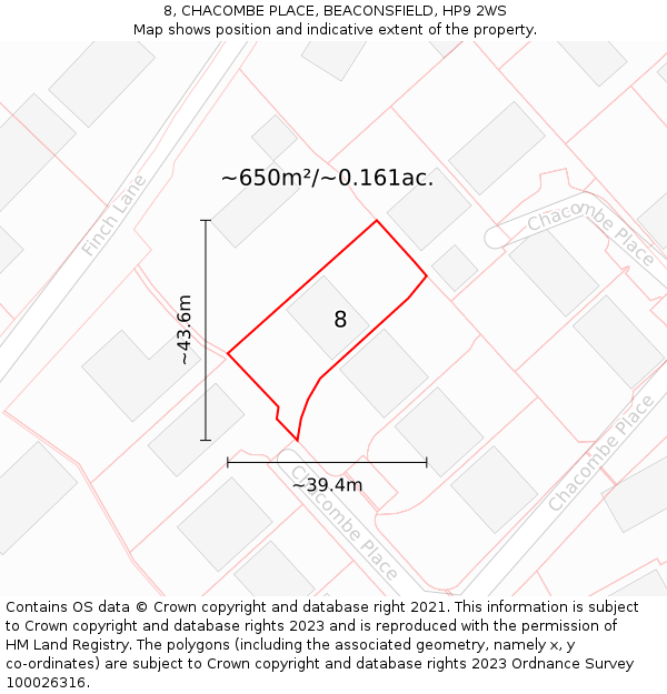 8, CHACOMBE PLACE, BEACONSFIELD, HP9 2WS: Plot and title map