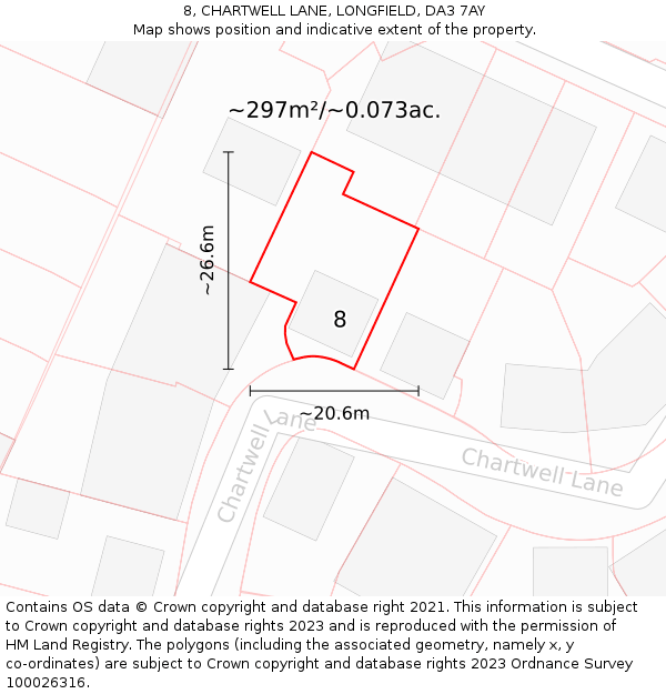 8, CHARTWELL LANE, LONGFIELD, DA3 7AY: Plot and title map