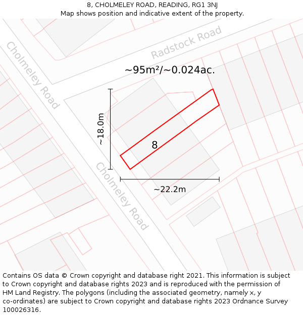 8, CHOLMELEY ROAD, READING, RG1 3NJ: Plot and title map
