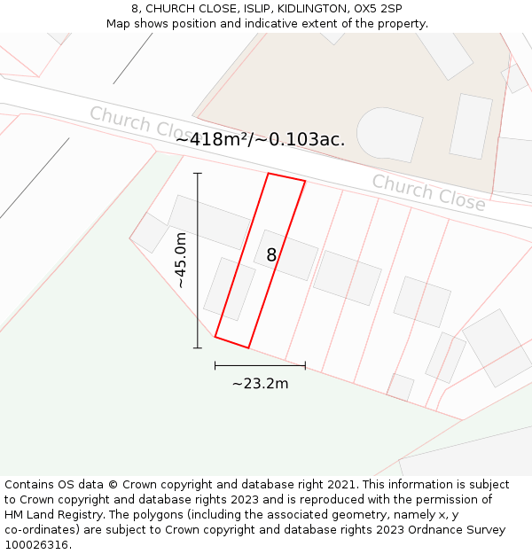 8, CHURCH CLOSE, ISLIP, KIDLINGTON, OX5 2SP: Plot and title map