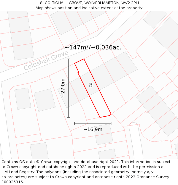 8, COLTISHALL GROVE, WOLVERHAMPTON, WV2 2PH: Plot and title map
