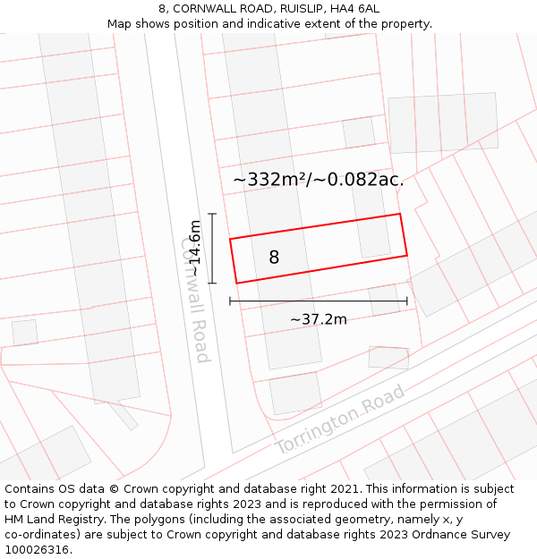 8, CORNWALL ROAD, RUISLIP, HA4 6AL: Plot and title map