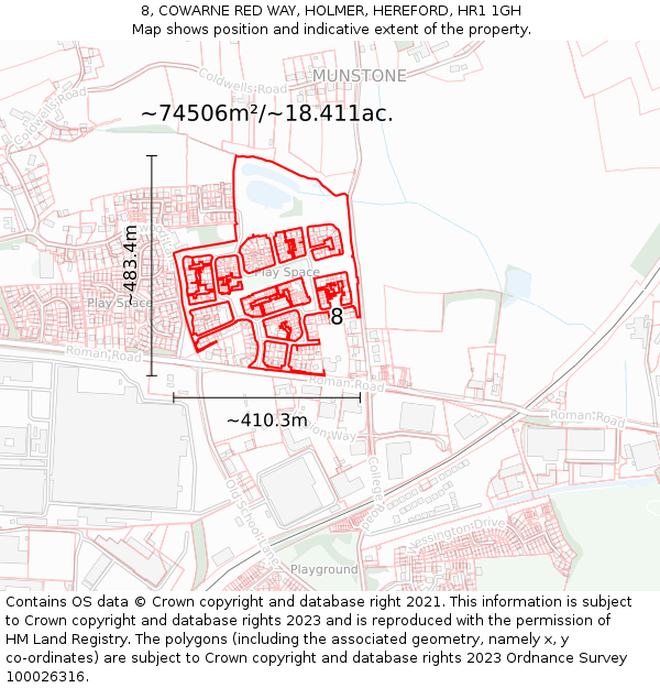 8, COWARNE RED WAY, HOLMER, HEREFORD, HR1 1GH: Plot and title map