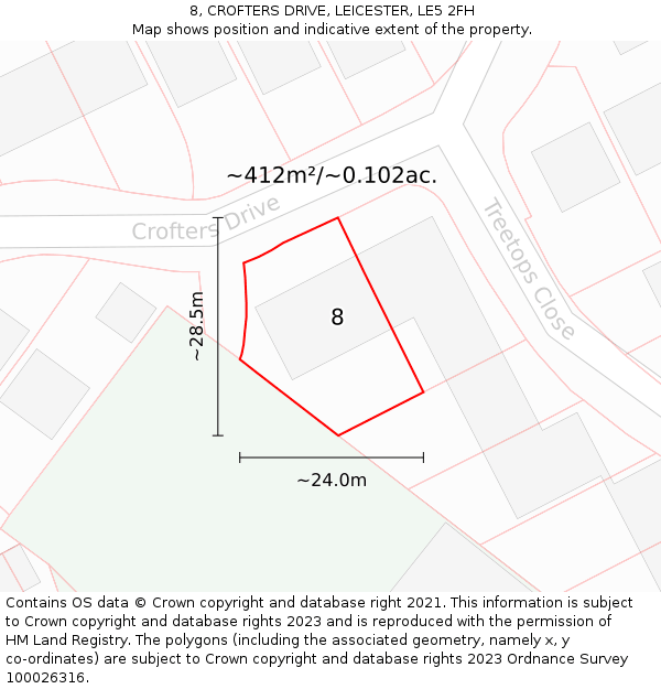 8, CROFTERS DRIVE, LEICESTER, LE5 2FH: Plot and title map