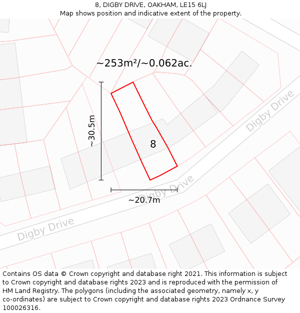 8, DIGBY DRIVE, OAKHAM, LE15 6LJ: Plot and title map