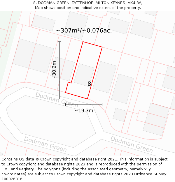 8, DODMAN GREEN, TATTENHOE, MILTON KEYNES, MK4 3AJ: Plot and title map