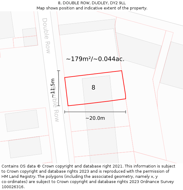 8, DOUBLE ROW, DUDLEY, DY2 9LL: Plot and title map
