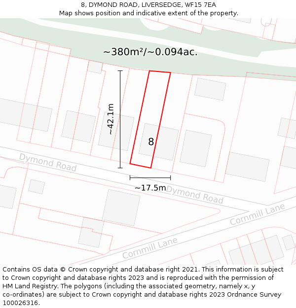 8, DYMOND ROAD, LIVERSEDGE, WF15 7EA: Plot and title map
