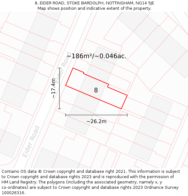 8, EIDER ROAD, STOKE BARDOLPH, NOTTINGHAM, NG14 5JE: Plot and title map