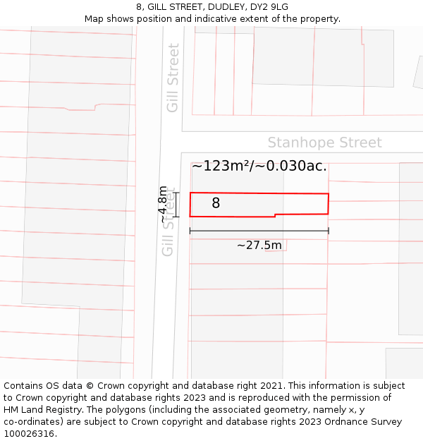 8, GILL STREET, DUDLEY, DY2 9LG: Plot and title map