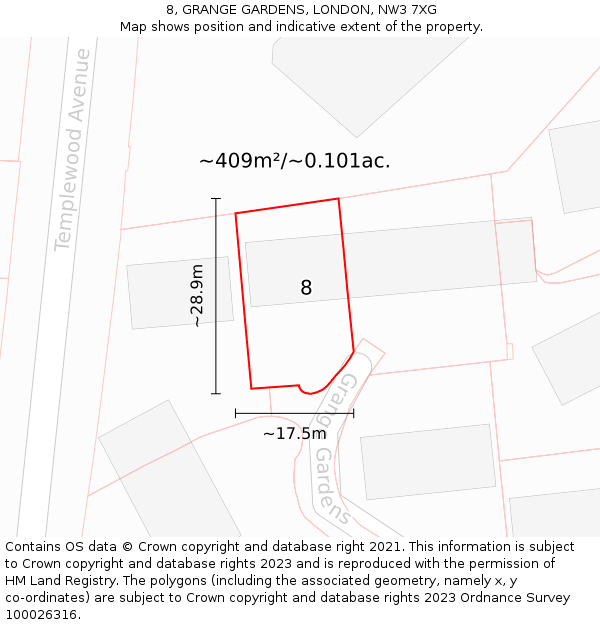 8, GRANGE GARDENS, LONDON, NW3 7XG: Plot and title map