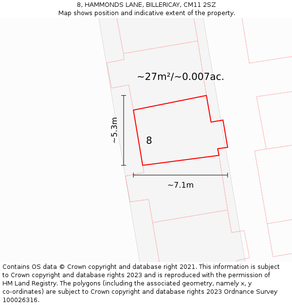 8, HAMMONDS LANE, BILLERICAY, CM11 2SZ: Plot and title map