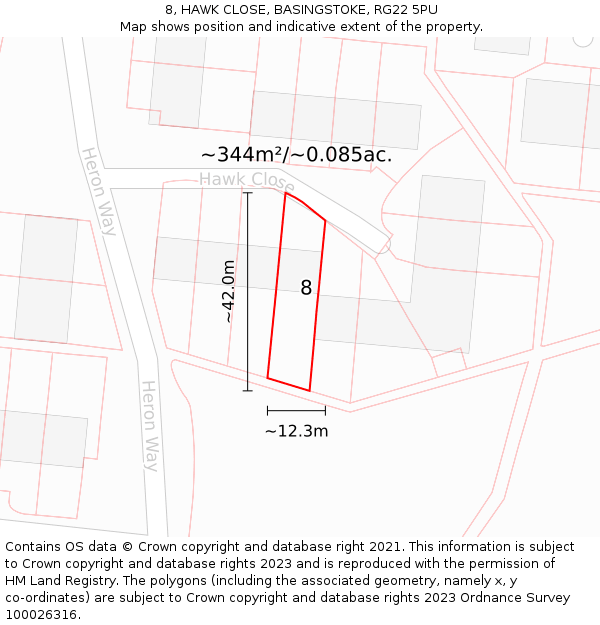 8, HAWK CLOSE, BASINGSTOKE, RG22 5PU: Plot and title map