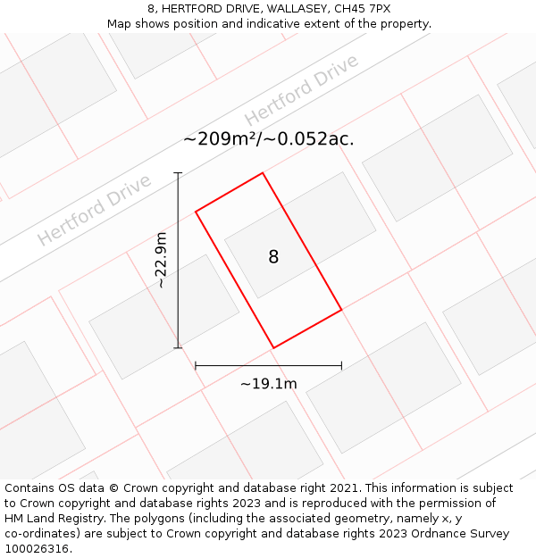 8, HERTFORD DRIVE, WALLASEY, CH45 7PX: Plot and title map