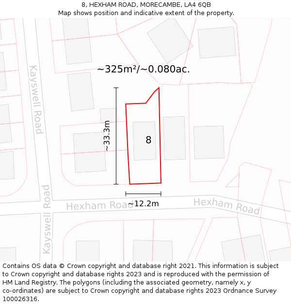 8, HEXHAM ROAD, MORECAMBE, LA4 6QB: Plot and title map