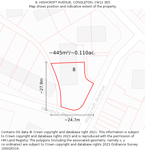 8, HIGHCROFT AVENUE, CONGLETON, CW12 3ES: Plot and title map