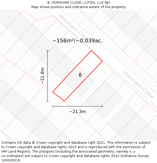 8, HORSHAM CLOSE, LUTON, LU2 8JH: Plot and title map
