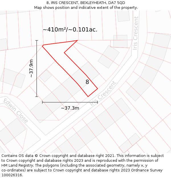 8, IRIS CRESCENT, BEXLEYHEATH, DA7 5QD: Plot and title map