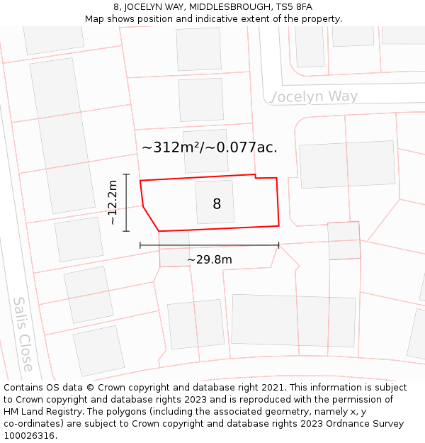 8, JOCELYN WAY, MIDDLESBROUGH, TS5 8FA: Plot and title map