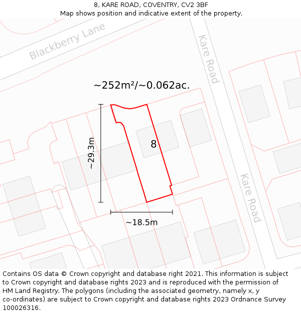 8, KARE ROAD, COVENTRY, CV2 3BF: Plot and title map