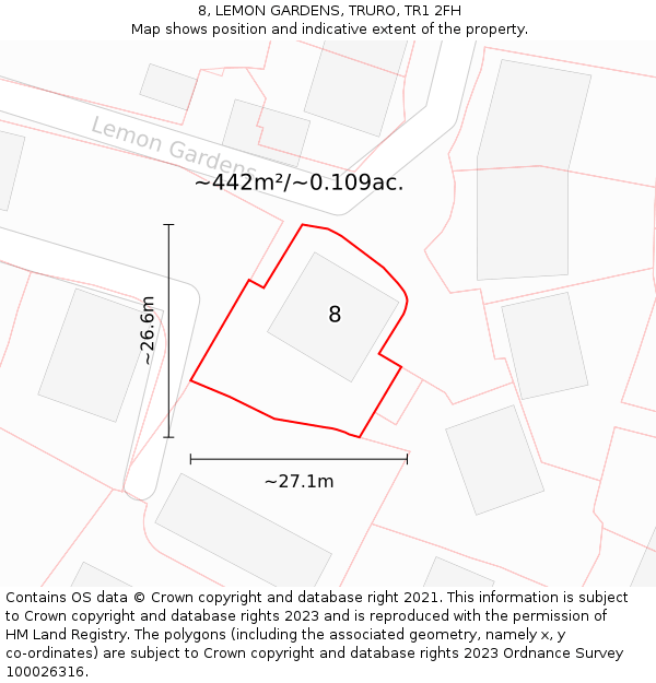 8, LEMON GARDENS, TRURO, TR1 2FH: Plot and title map