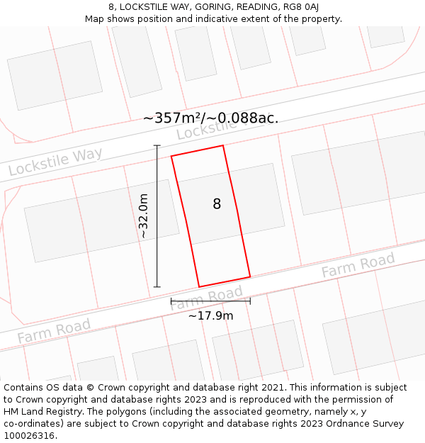 8, LOCKSTILE WAY, GORING, READING, RG8 0AJ: Plot and title map