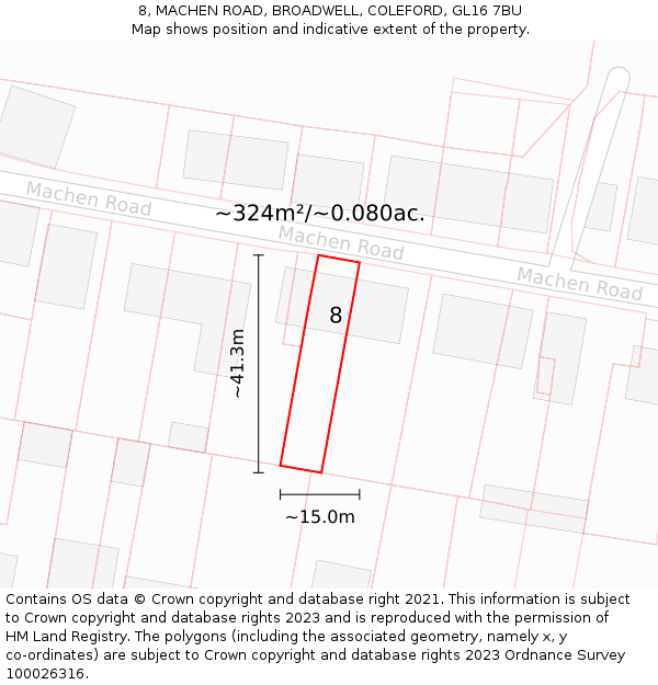 8, MACHEN ROAD, BROADWELL, COLEFORD, GL16 7BU: Plot and title map