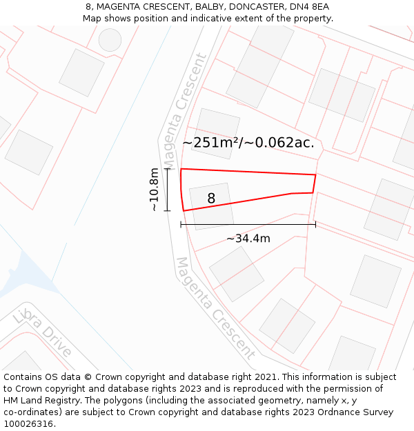 8, MAGENTA CRESCENT, BALBY, DONCASTER, DN4 8EA: Plot and title map