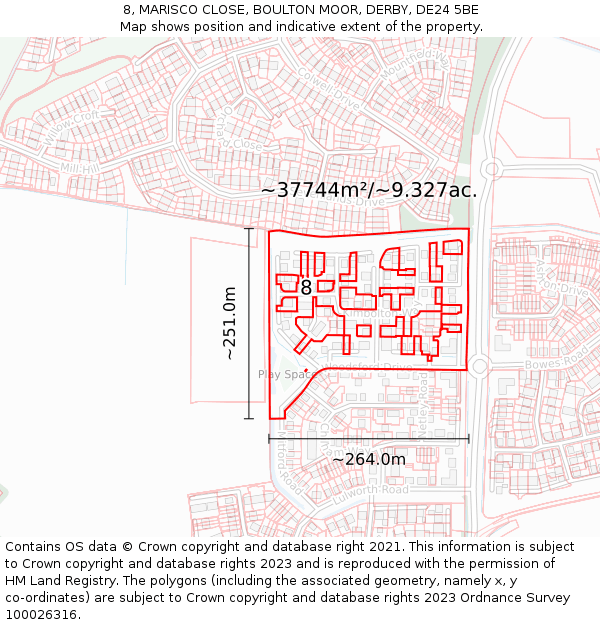 8, MARISCO CLOSE, BOULTON MOOR, DERBY, DE24 5BE: Plot and title map