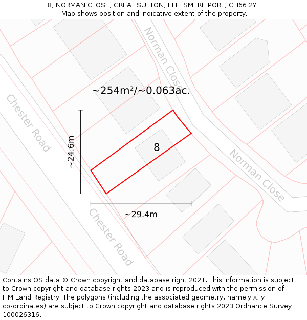 8, NORMAN CLOSE, GREAT SUTTON, ELLESMERE PORT, CH66 2YE: Plot and title map