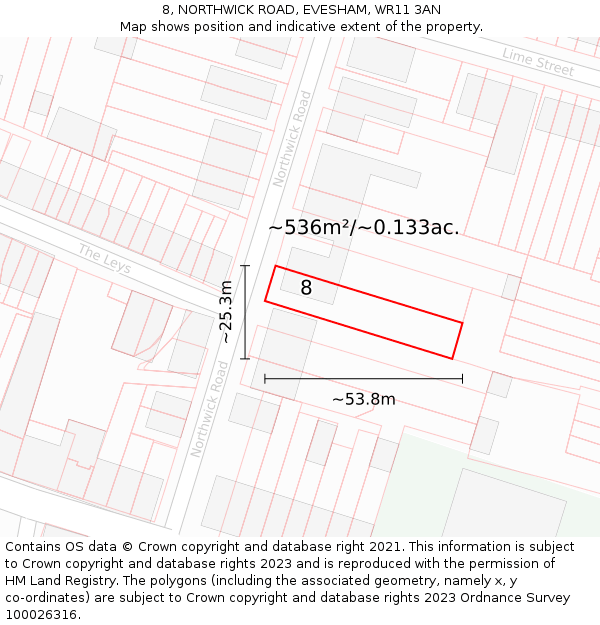 8, NORTHWICK ROAD, EVESHAM, WR11 3AN: Plot and title map