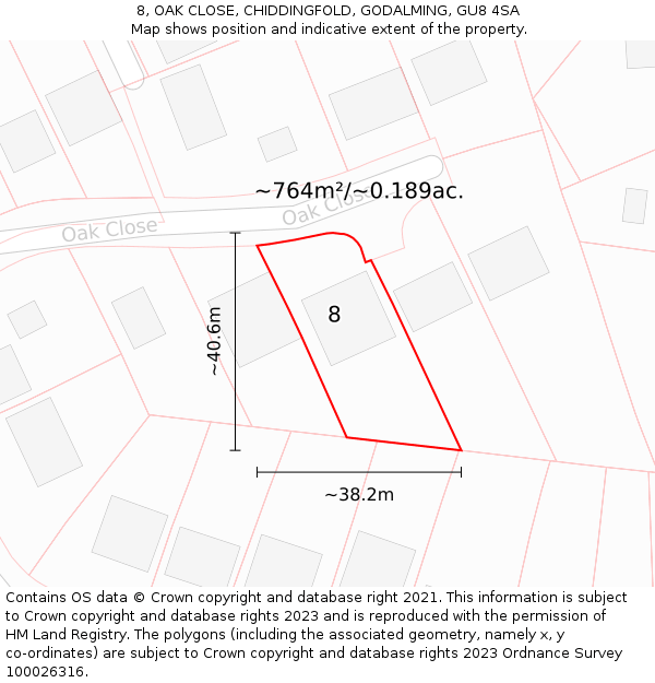 8, OAK CLOSE, CHIDDINGFOLD, GODALMING, GU8 4SA: Plot and title map