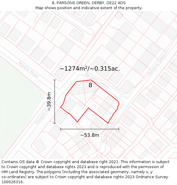 8, PARSONS GREEN, DERBY, DE22 4DS: Plot and title map
