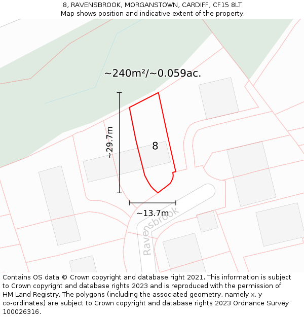 8, RAVENSBROOK, MORGANSTOWN, CARDIFF, CF15 8LT: Plot and title map