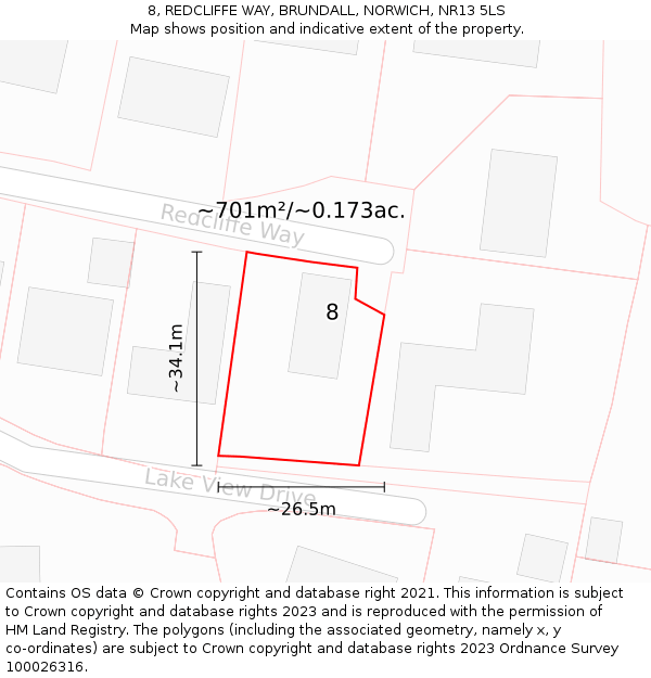 8, REDCLIFFE WAY, BRUNDALL, NORWICH, NR13 5LS: Plot and title map