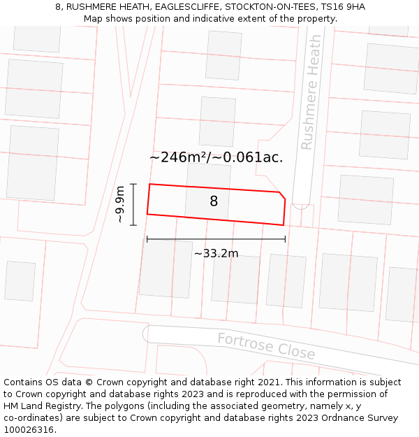 8, RUSHMERE HEATH, EAGLESCLIFFE, STOCKTON-ON-TEES, TS16 9HA: Plot and title map