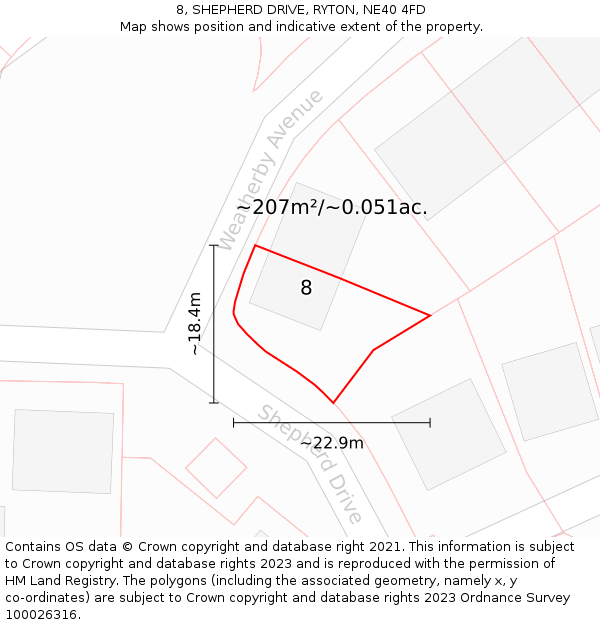 8, SHEPHERD DRIVE, RYTON, NE40 4FD: Plot and title map