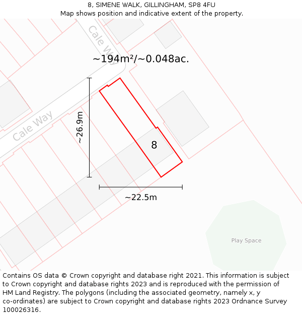 8, SIMENE WALK, GILLINGHAM, SP8 4FU: Plot and title map