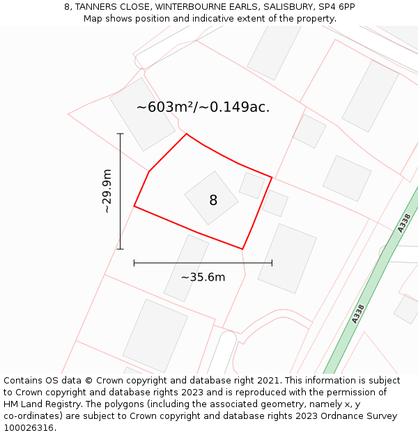 8, TANNERS CLOSE, WINTERBOURNE EARLS, SALISBURY, SP4 6PP: Plot and title map