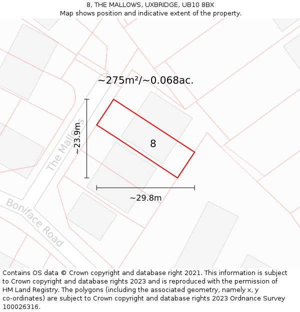 8, THE MALLOWS, UXBRIDGE, UB10 8BX: Plot and title map