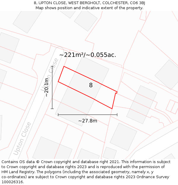8, UPTON CLOSE, WEST BERGHOLT, COLCHESTER, CO6 3BJ: Plot and title map