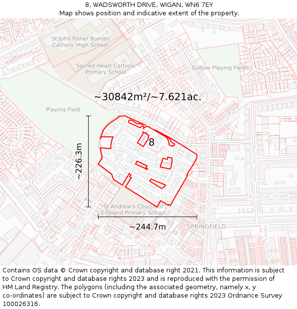 8, WADSWORTH DRIVE, WIGAN, WN6 7EY: Plot and title map
