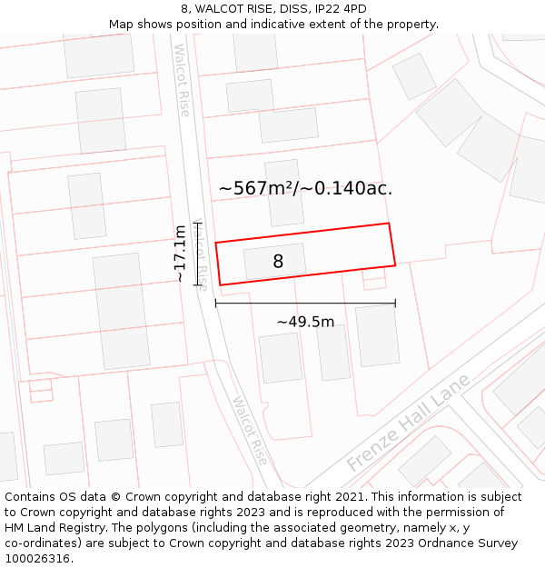 8, WALCOT RISE, DISS, IP22 4PD: Plot and title map