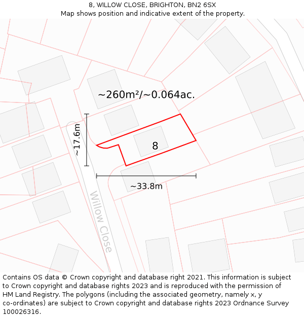 8, WILLOW CLOSE, BRIGHTON, BN2 6SX: Plot and title map