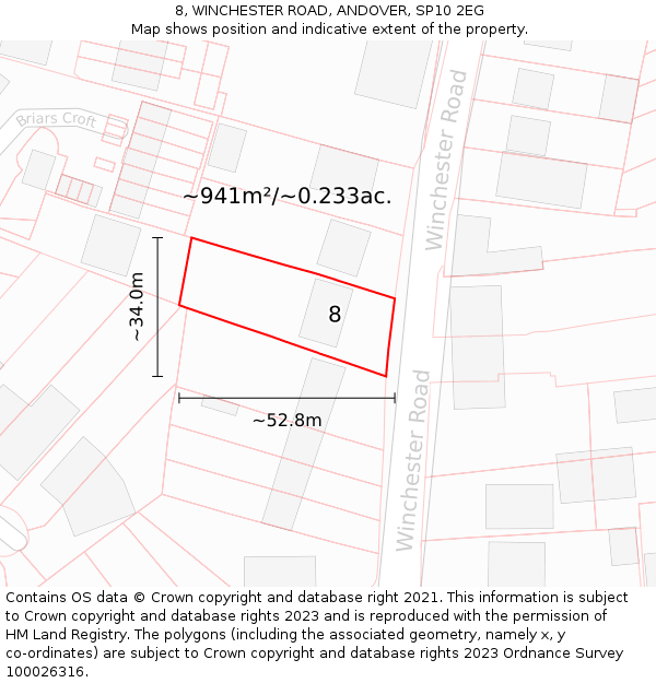 8, WINCHESTER ROAD, ANDOVER, SP10 2EG: Plot and title map