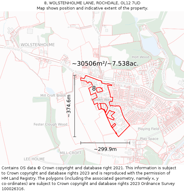 8, WOLSTENHOLME LANE, ROCHDALE, OL12 7UD: Plot and title map
