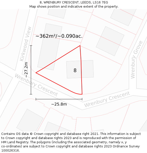 8, WRENBURY CRESCENT, LEEDS, LS16 7EG: Plot and title map