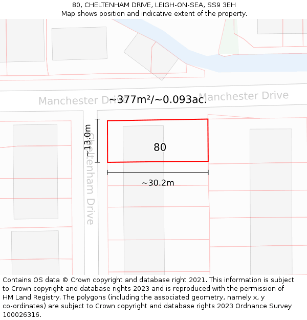 80, CHELTENHAM DRIVE, LEIGH-ON-SEA, SS9 3EH: Plot and title map