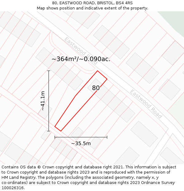 80, EASTWOOD ROAD, BRISTOL, BS4 4RS: Plot and title map
